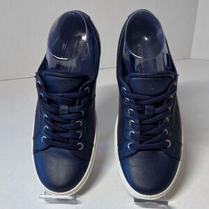 Ecco Navy Leather Lace-Up Sneakers with White Sole